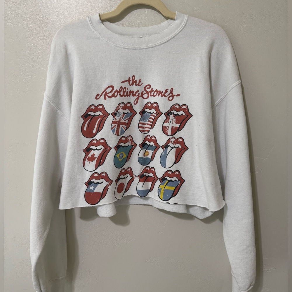 Rolling Stones White Cropped Sweatshirt